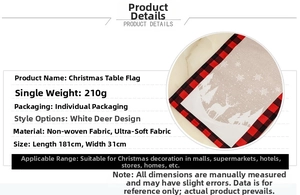 Détails du chemin de table de Noël 181x31cm avec motif élan et bordure à carreaux rouges