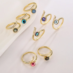 Evil Eye Open Ring Copper 18K Gold Plated Zircon Micro Inlaid Geometric Adjustable Jewelry For Women Fashion Gift