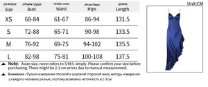 Tableau détaillé des tailles en cm pour robe maxi sexy dos nu avec mesures poitrine et taille