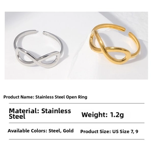 Adjustable infinity symbol open ring made of durable stainless steel in gold and silver