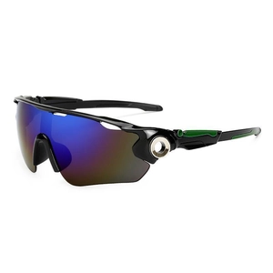 Outdoor sport sunglasses with black semi-rimless frame and blue purple gradient lens