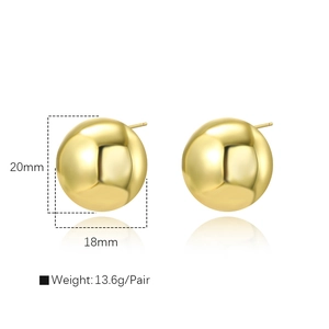 Polished 18K gold plated hollow spherical stud earrings with 18mm diameter