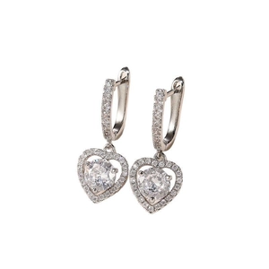 Exquisite silver-toned hollow heart earrings with shimmering zircon drop stones