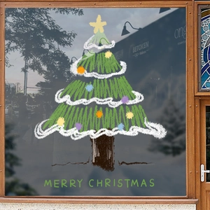 Adesivo natalizio per finestre con albero e scritta Merry Christmas per vetro