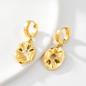 Elegant gold-plated stainless steel earrings with minimalist irregular wrinkled texture