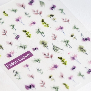5D fallen leaves and dried floral nail stickers with translucent botanical patterns