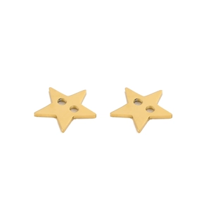 Detail shot of golden star-shaped metal fasteners with two holes for DIY jewelry