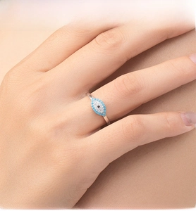 Macro view of S925 sterling silver evil eye ring featuring turquoise and micro-pave zircons