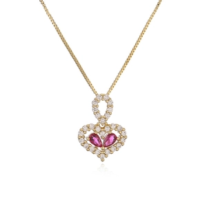 Elegant gold heart pendant necklace with pink pear-cut gemstones and sparkling white stones