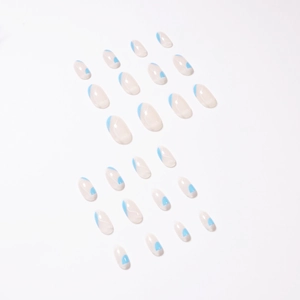 Set da 24 unghie finte blu in stile francese con finitura lucida nude e azzurro cielo