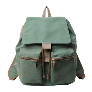 Mochila de lona de verano minimalista en verde frijol con bolsillos delanteros