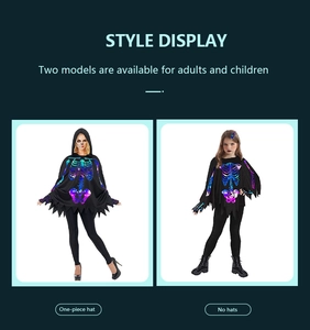 Style comparison of hooded and non-hooded Halloween skeleton cloaks in black and color