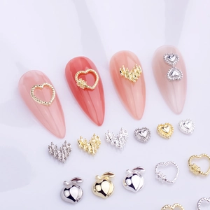 Japanese 3D hollow heart and peach shaped metal nail art charms in gold and silver