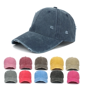 Vintage Washed Cotton Baseball Cap Distressed Hole Frayed Adjustable Soft Top Sun Hat Unisex Streetwear Style