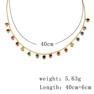 Detail view of colorful zircon necklace showing 40cm length and 5.63g weight specs