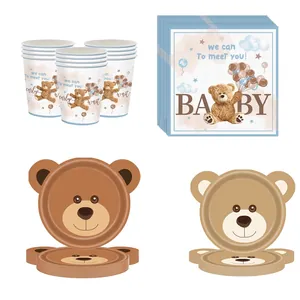 Teddy bear theme party tableware set including paper cups napkins and bear shaped plates