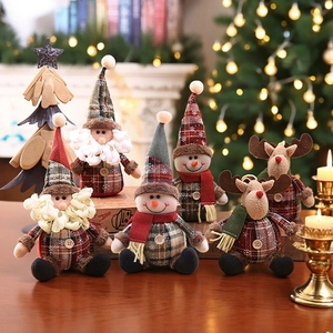 Plush Christmas tree ornaments set with Santa Snowman and Reindeer in plaid fabric
