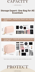 Comparison of small and large pink leather cosmetic bags with sizes and storage capacity