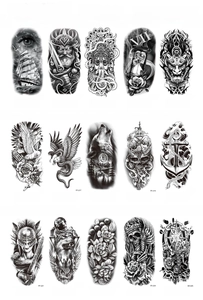 Detailed catalog showing 15 waterproof tattoo stickers including wolf and eagle 208x95mm