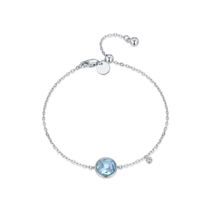 Bracelet raffiné en argent S925 avec pierre bleue claire et chaîne à perles réglable élégante