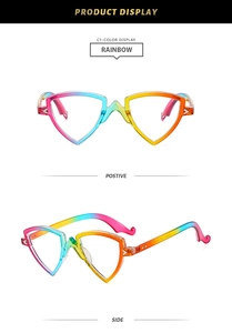 Montures de lunettes triangle arc-en-ciel montrant les vues de face et de profil du produit