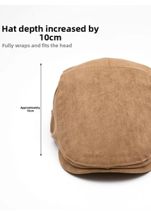 Detail of vintage brown flat cap showing a 10cm crown depth for enhanced head coverage