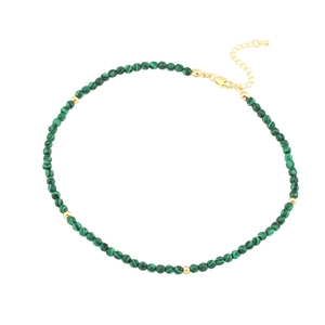 Elegant malachite beaded necklace with golden sphere accents and adjustable lobster clasp