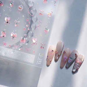Stereo embossed nail stickers with strawberry hearts and rhinestone butterfly designs