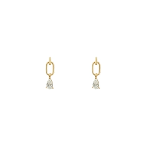 Elegant S925 silver pear-shaped drop earrings with clear teardrop crystals in gold finish