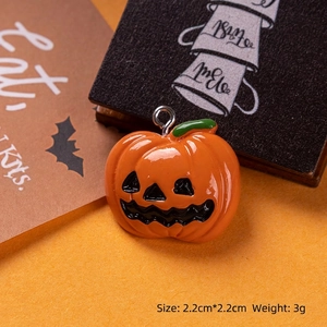 Halloween resin pumpkin pendant charm with orange enamel and silver ring for DIY jewelry