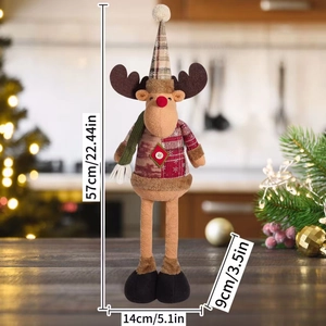 Standing plush Christmas reindeer decoration, festive brown elk doll with scarf, 57cm tall