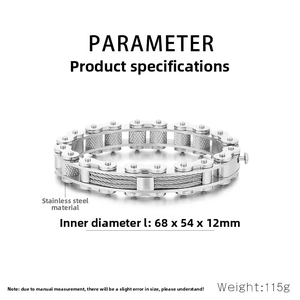 Mechanical style stainless steel bracelet with dimensions and weight specs detailed