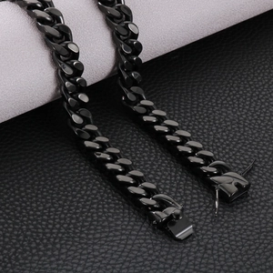 Classic black stainless steel Cuban link chain set with secure box clasp for men