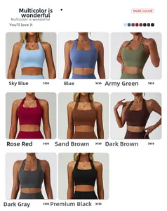 Collage de brassières de sport dos nu en bleu ciel, vert armée et marron foncé