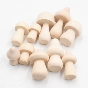 Unfinished solid wood mushrooms for DIY painting, set of various sizes for home decor