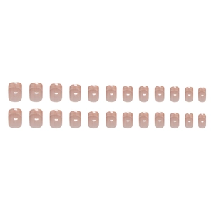 French style press-on nails with 24 pieces of light brown vintage plaid patterns