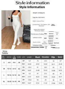 Detaillierte Größentabelle für Damen Yoga Overall mit Maßen für Brust Taille und Hüfte