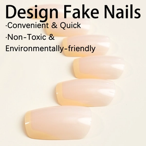 French style white and nude square press-on nails with minimalist design and glossy finish