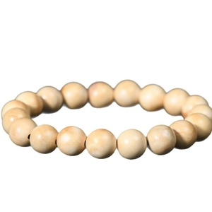 Natural milky wood prayer bead bracelet with smooth grain for meditation and daily wear