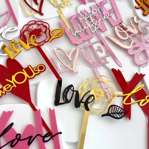 Topper per torta a cuore a doppio strato in acrilico per San Valentino in vari colori