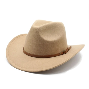 Western Cowboy Hat Felt Wide Brim Retro Ethnic Style With Faux Leather Band And Metal Buckle For Men Women Fashionable