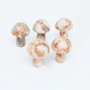 Set of 5 natural agate stone mushroom ornaments with polished marbled textures