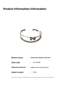 Detailed specs of double-row bowknot bangle featuring zircon and cat's eye stones