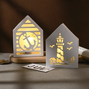Lighthouse and anchor silhouette nautical night lights with warm LED glow for home decor