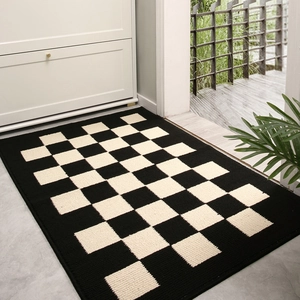 Entrance Door Mat Non-Slip Absorbent Washable Polypropylene Checkerboard Geometric Rug For Indoor Porch Hallway