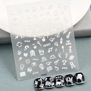 5D Stereoscopic Embossed Nail Art Stickers White School Theme Math Formulas Back To School Design Self Adhesive Decor