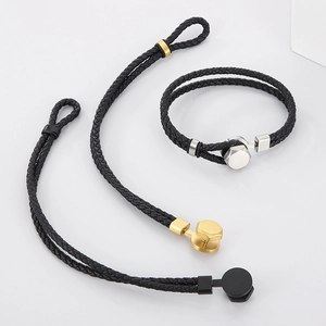 Retro double-layer braided leather bracelet with rivet studs and metal clasps