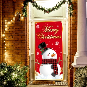 Christmas snowman door banner decoration with Merry Christmas text for porch display
