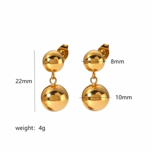 Detailed view of 18K gold stainless steel earrings with dual ball size specifications