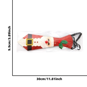 Detailed view of kids' felt Christmas tie with Santa Claus design and 30cm size measurement